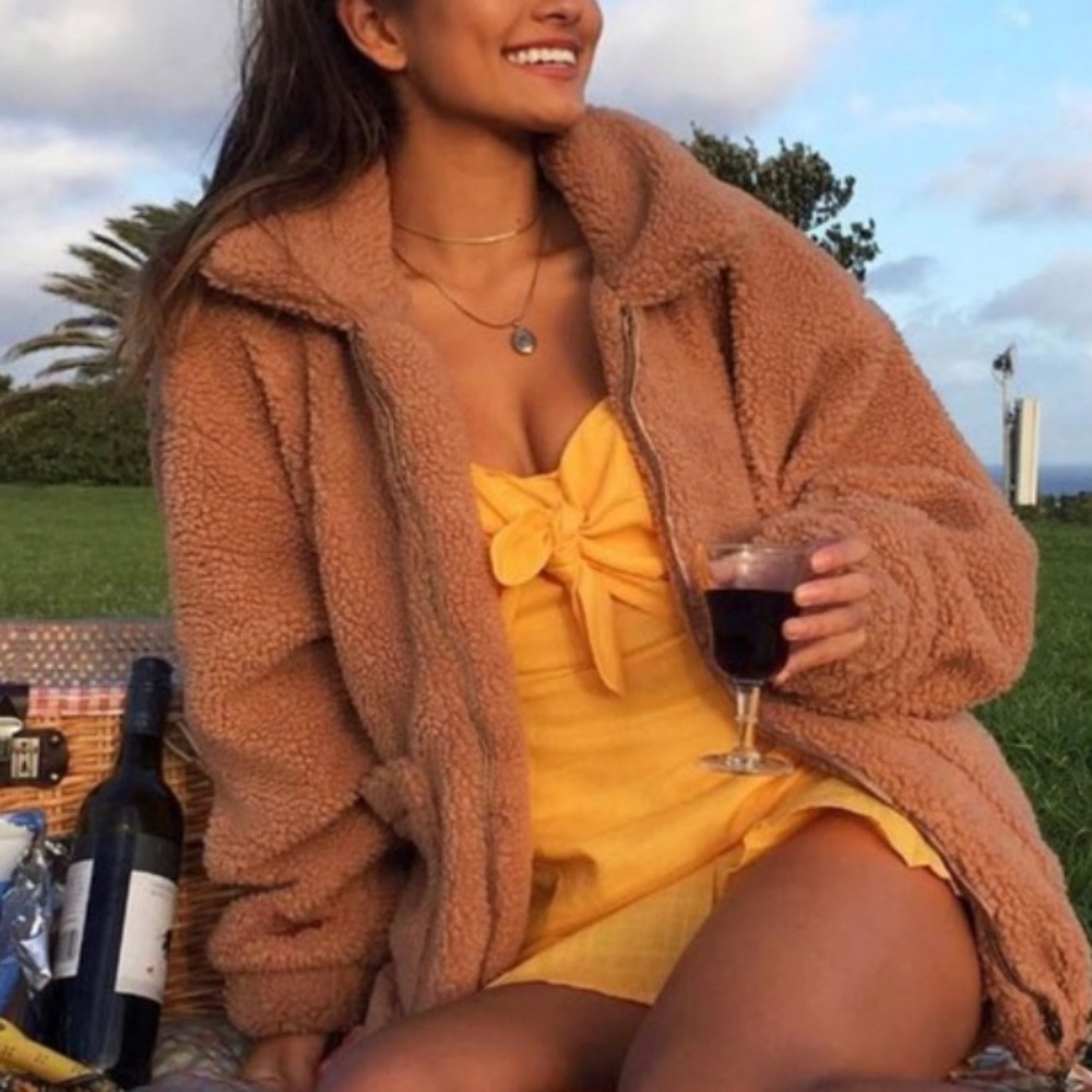 White Fox Boutique Downtown Teddy Jacket - Camel